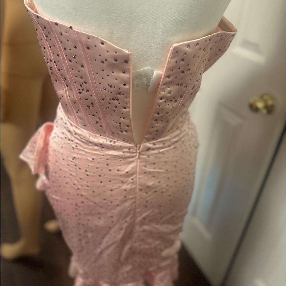 Pink Strapless Dress with Ruffle Detail - Picture 8 of 8